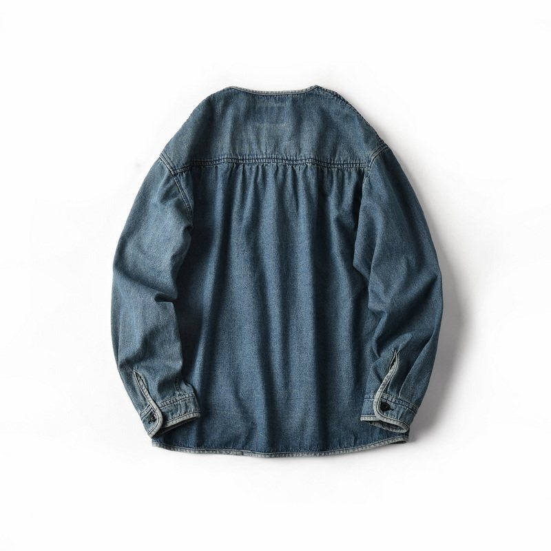 Men's denim chore jacket in worker look with V-neck and patch pockets Mune Fashion