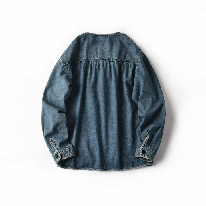 Men's denim chore jacket in worker look with V-neck and patch pockets Mune Fashion