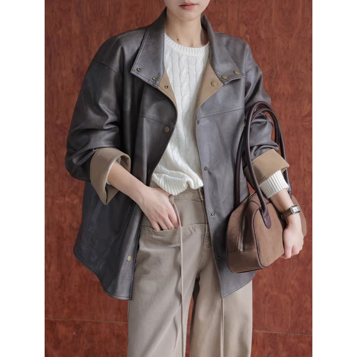 Women's Leather Jacket with Modern Cut Mune Fashion