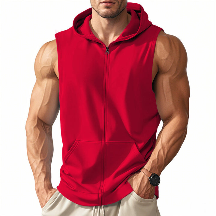 Men's sleeveless zip hooded vest with kangaroo pocket and athletic cut Mune Fashion