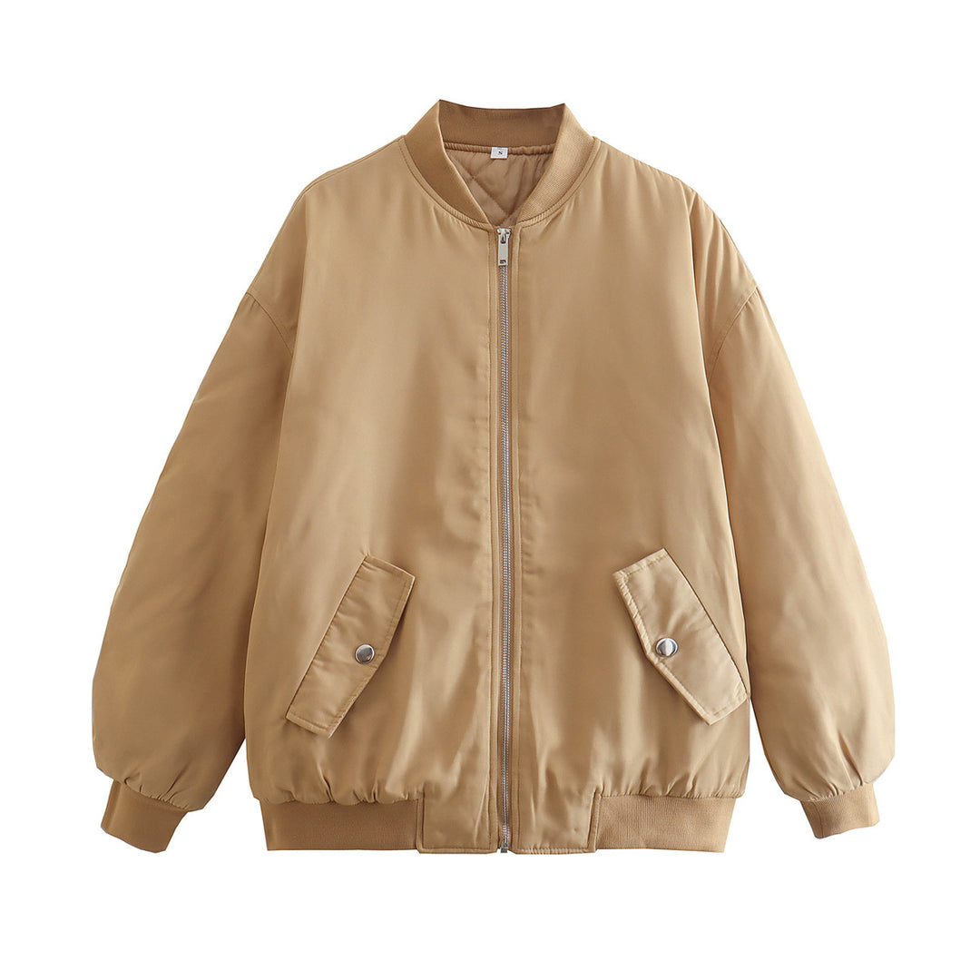 Women Boxy Bomber Jacket in Oversized Look with Zipper and Slanted Flap Pockets Mune Fashion