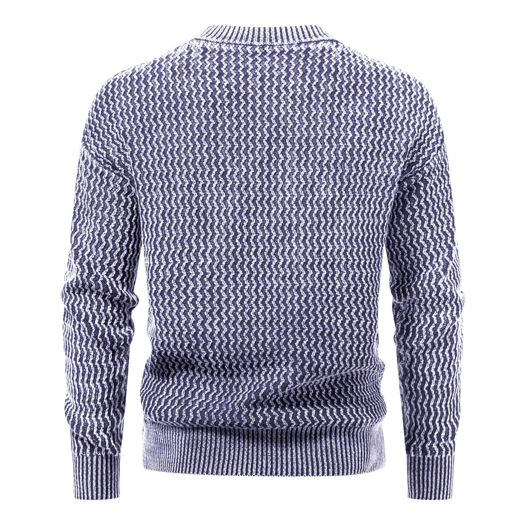 Men's Structured Fine Knit Sweater with Stand-Up Collar and Zigzag Pattern Mune Fashion