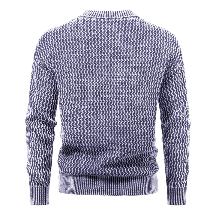 Men's Structured Fine Knit Sweater with Stand-Up Collar and Zigzag Pattern Mune Fashion