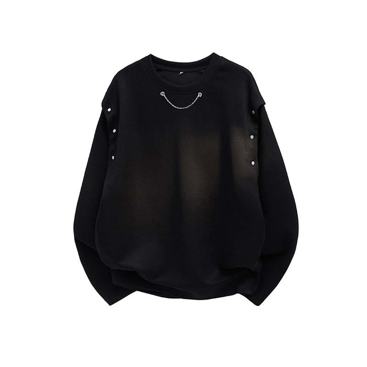 Women's Oversized Sweatshirt with Chain Detail and Snap Button Sleeve Opening Mune Fashion