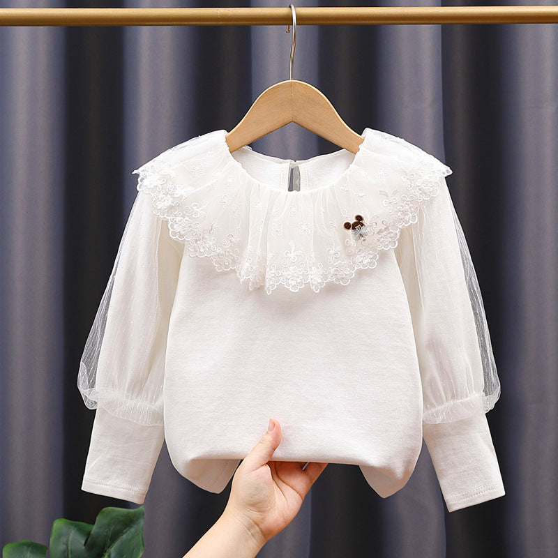 Girls sweatshirt with elegant lace and transparent puff sleeves Mune Fashion
