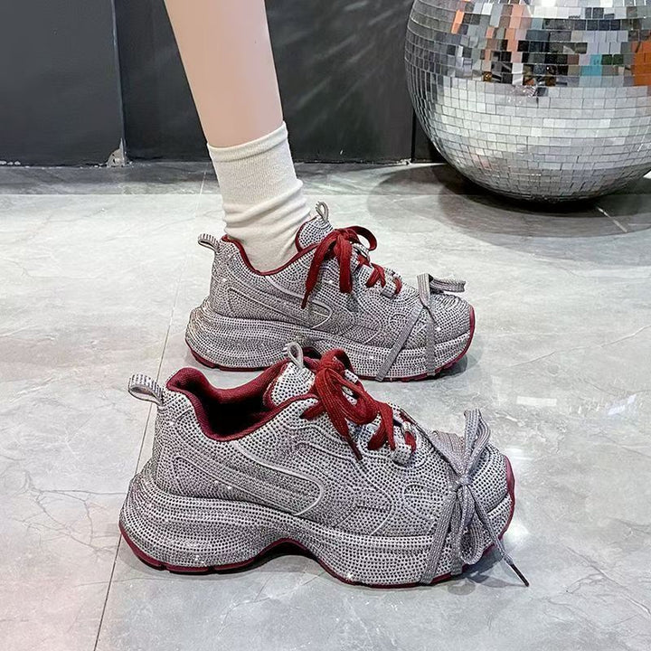 Damen Chunky Plateau-Sneaker mit gewellter Profilsohle und glitzernder Mesh-Optik Mune Fashion