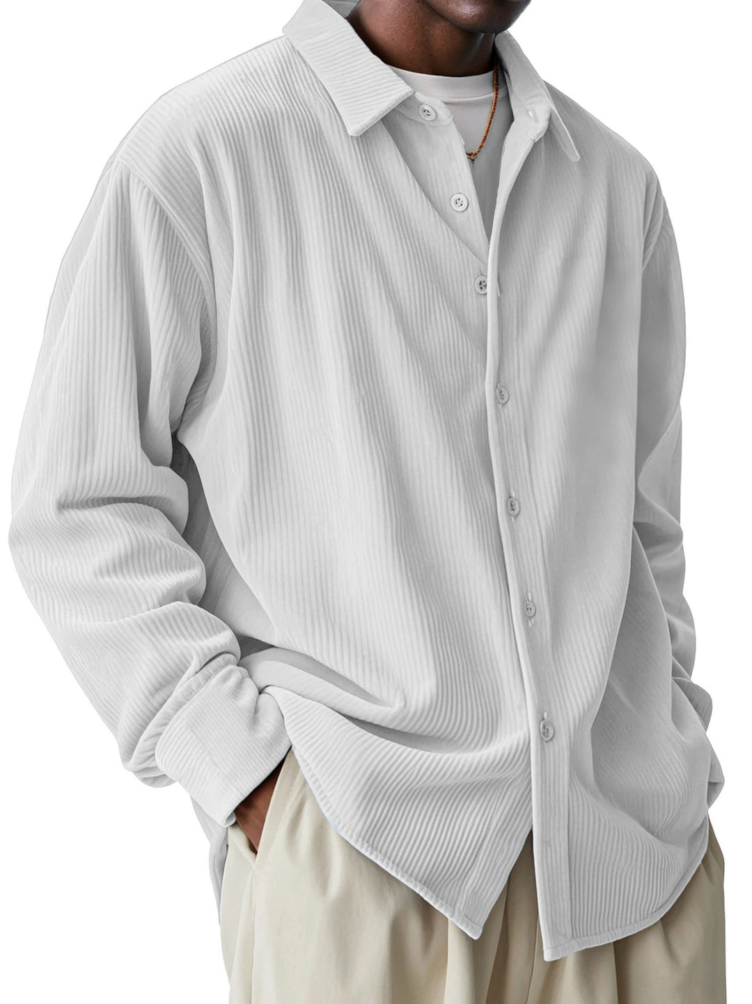 Men's oversized cord shirt with fine ribbed texture and relaxed fit Mune Fashion