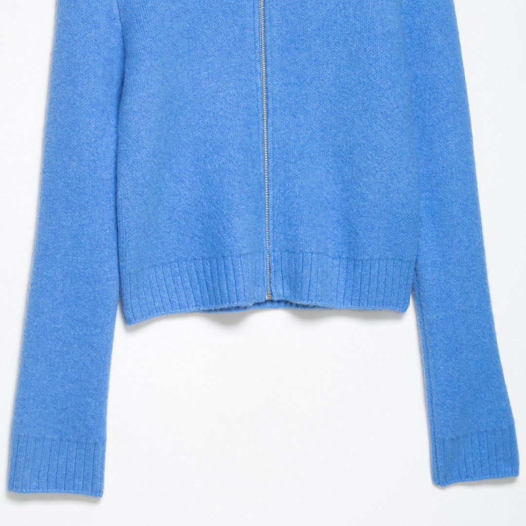 Women's chunky knitted short jacket with zipper, wide collar and ribbed hem Mune Fashion