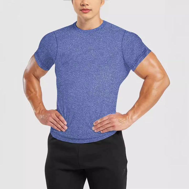 Men's slim fit round neck performance shirt with elastic side wedge and flat seams Mune Fashion