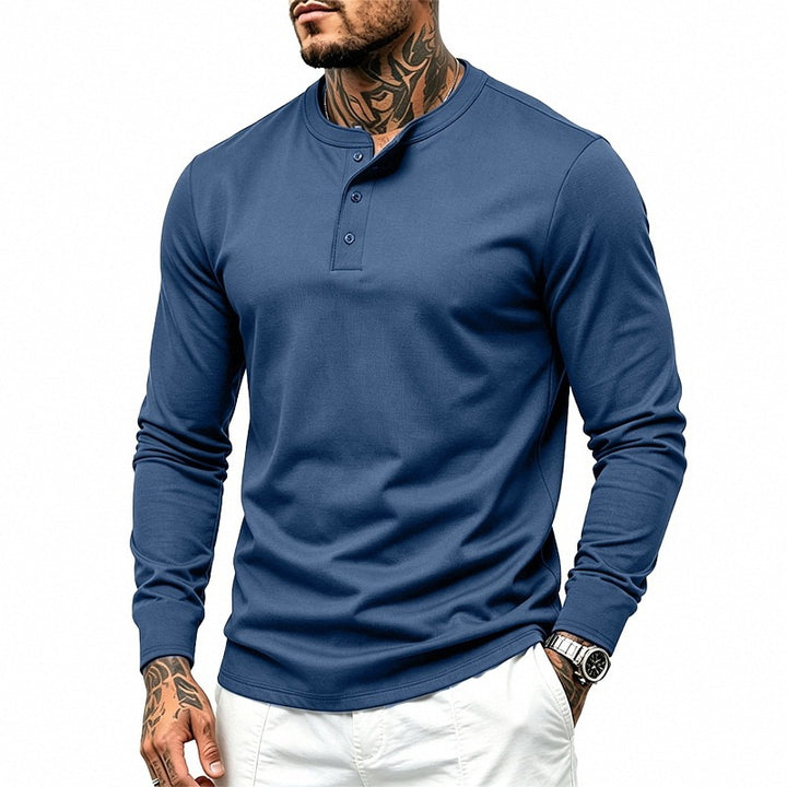 Men's Slim-Fit Thermal Long Sleeve with 3-Button Henley Neck Mune Fashion