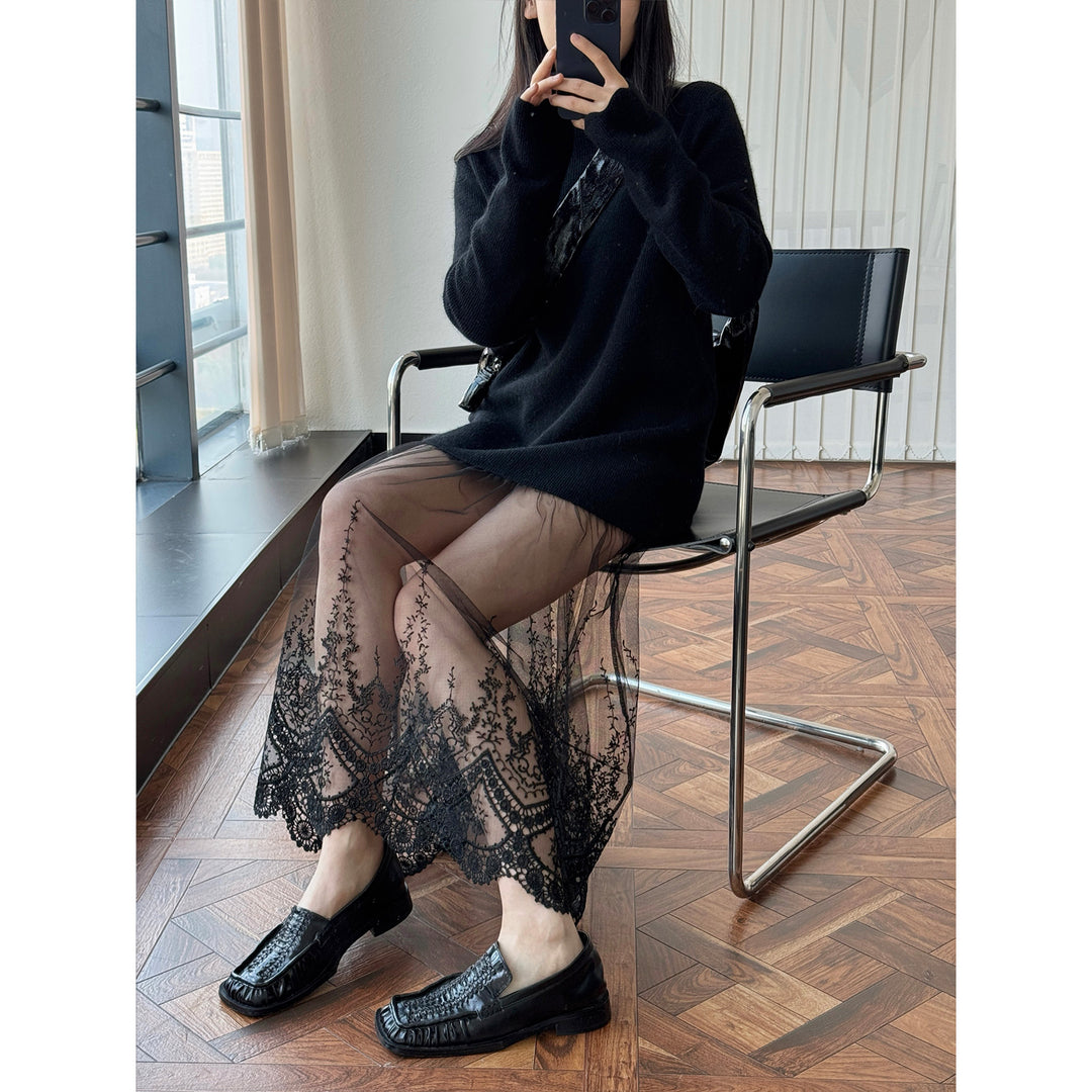 Women's Oversized Knit Dress with Stand Collar and Extended Sleeves Mune Fashion
