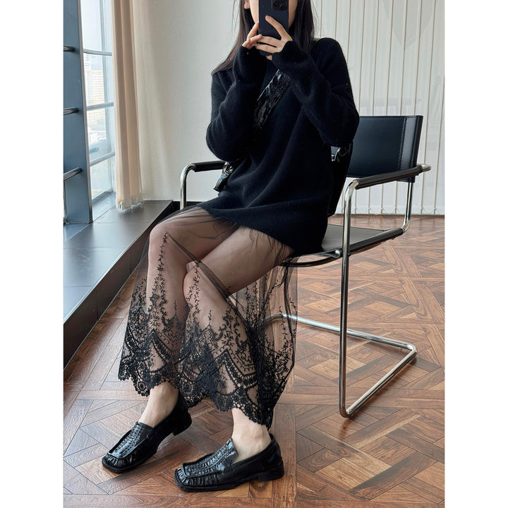 Women's Oversized Knit Dress with Stand Collar and Extended Sleeves Mune Fashion
