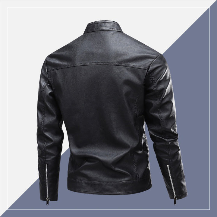 Men's Fashion Leather Jacket with Stand-Up Collar and Practical Zipper Pockets Mune Fashion