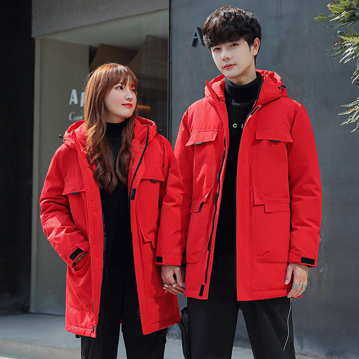 Unisex Padded Long Parka with Hood Multi-Pockets and Windproof Thermal Insulation Mune Fashion