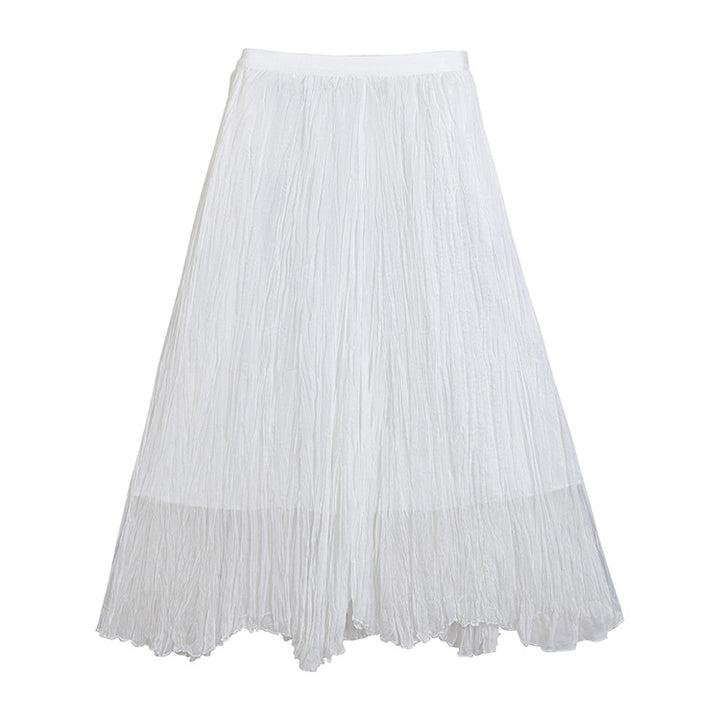 Women's flowing crinkle maxi skirt with tiered layering and pointed hem, Mune Fashion