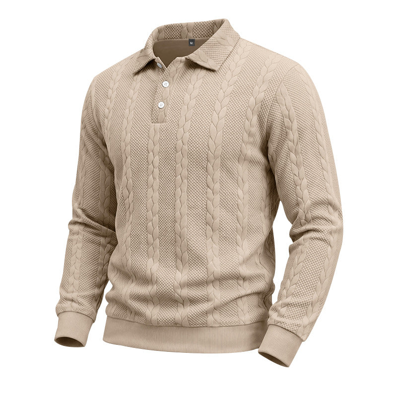 Men's Knitted Polo Sweatshirt with Cable Knit Pattern and Button Placket Mune Fashion