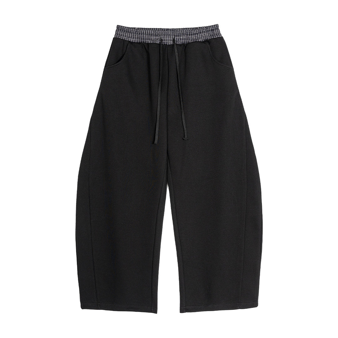 Women's Loose Cropped Sweatpants with Drop Crotch, Drawstring and Contrasting Waistband Mune Fashion