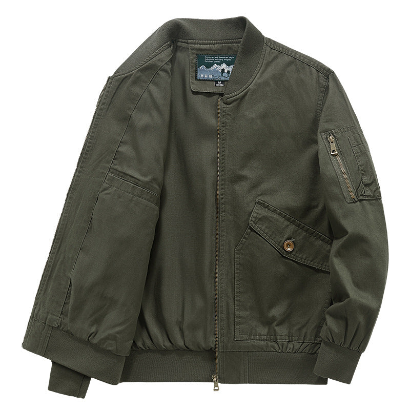 Men's bomber jacket in minimalist pilot cut with sleeve organizer, concealed zipper, and internal document pocket Mune Fashion