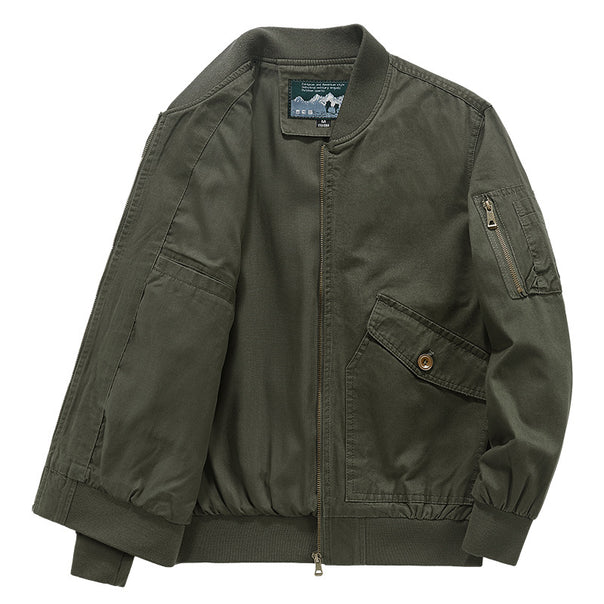 Men's lightweight canvas bomber in pilot cut with zip arm pocket and angled flap pockets Mune Fashion