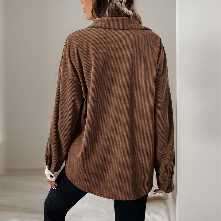 Women's Two-Tone Cord Shirt with Drop Shoulder and Patch Chest Pocket Mune Fashion