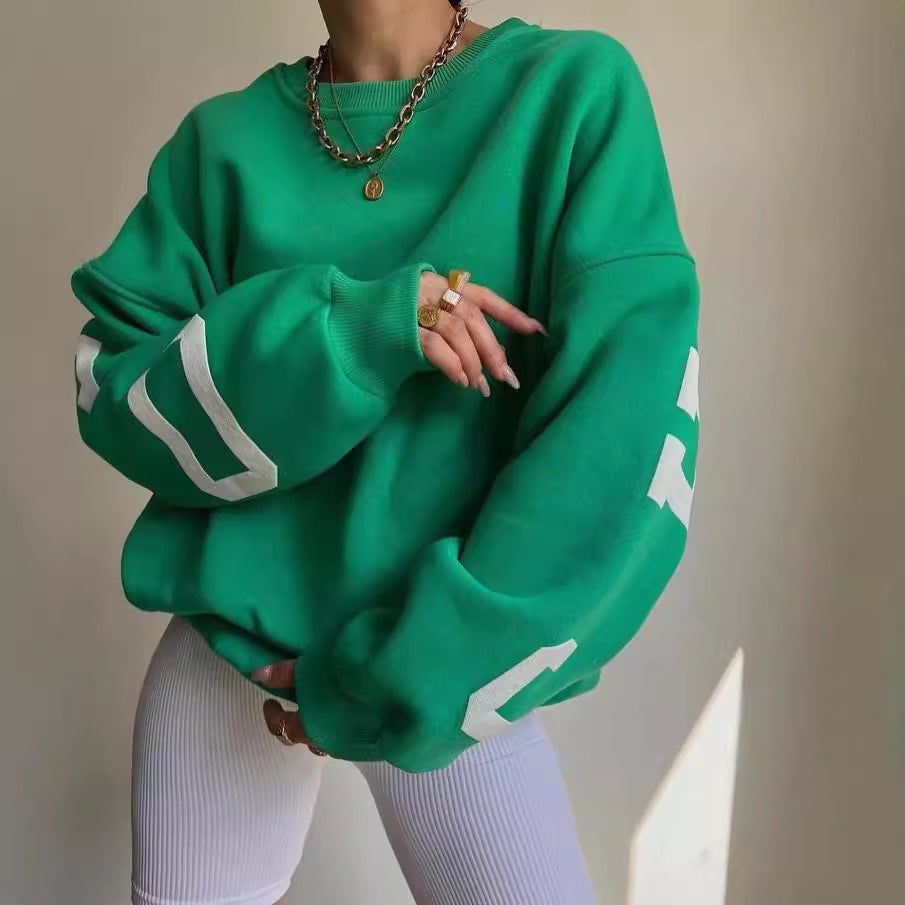 Women's Oversized Sweatshirt with Block Print Sleeves and Wide Drop Shoulder Cut Mune Fashion