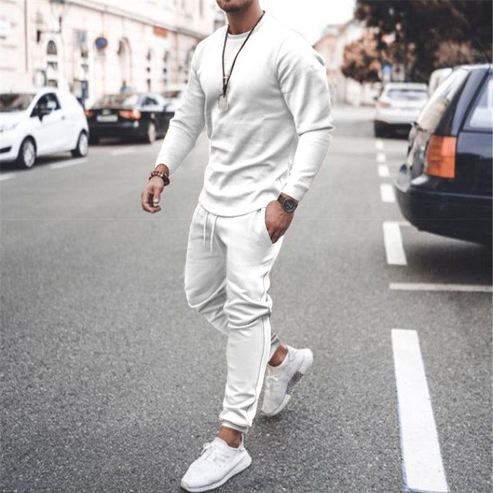 Men's Casual Crew Neck Training Set made of Stretch Cotton Blend with Drawstring Joggers Mune Fashion