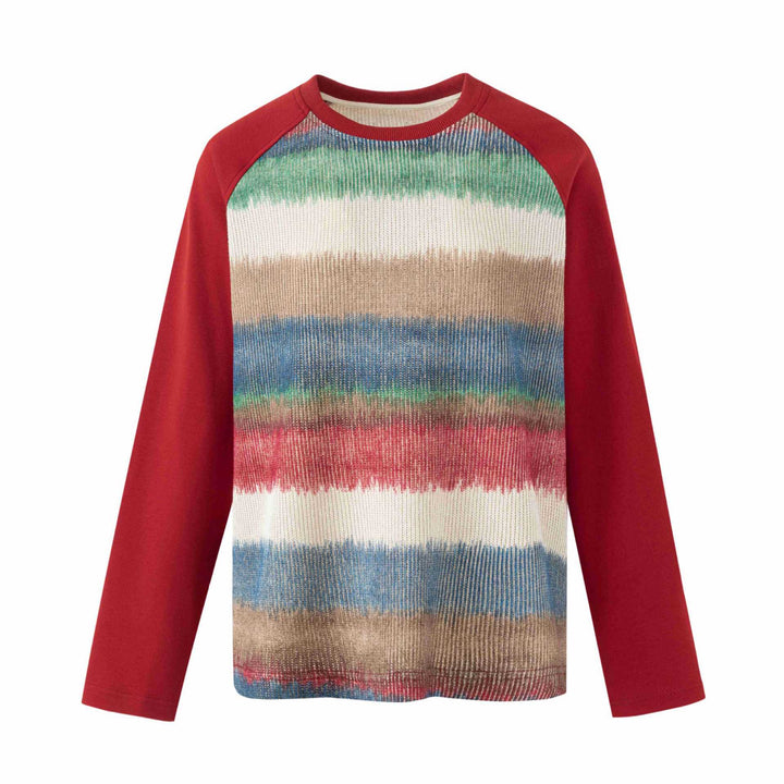 Men's round neck pullover with raglan sleeves and mottled knit front Mune Fashion