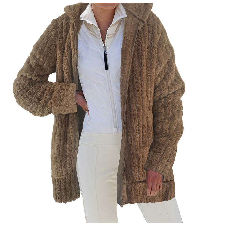 Women's Oversize Teddy-Fleece Hooded Coat with Ribbed Cuffs and Side Pockets Mune Fashion