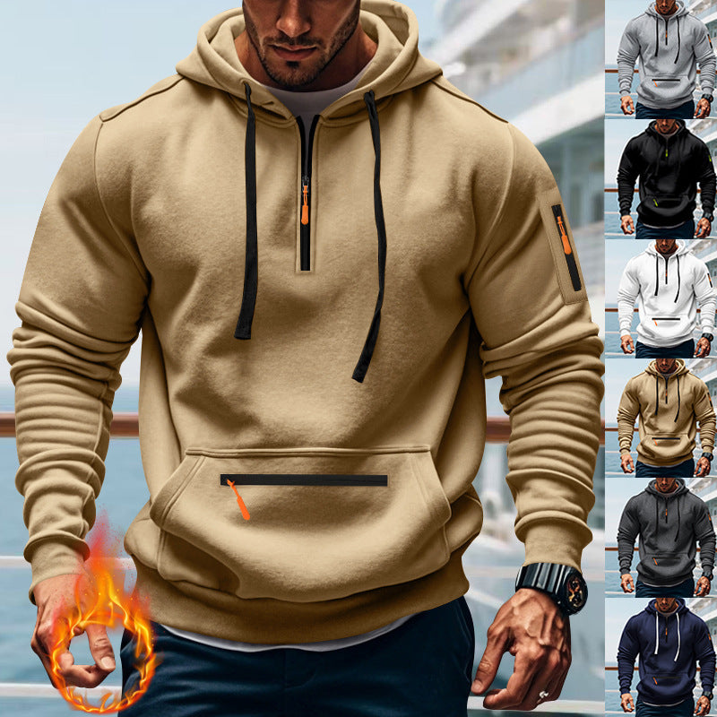 Men's nan technical half-zip hoodie with kangaroo pocket, sleeve pocket and zipper details Mune Fashion