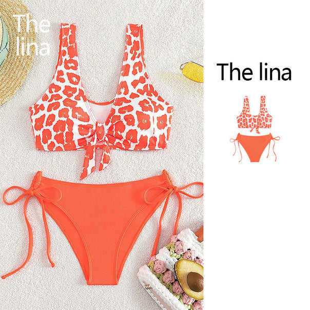 Women's triangle bikini set with playful leopard pattern and practical ties Mune Fashion