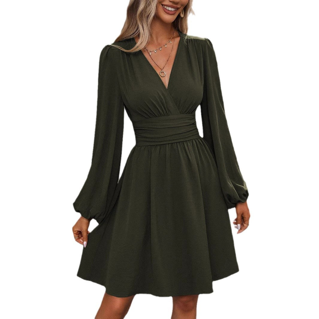 Women's wrap dress with stylish V-neck and voluminous sleeves Mune Fashion