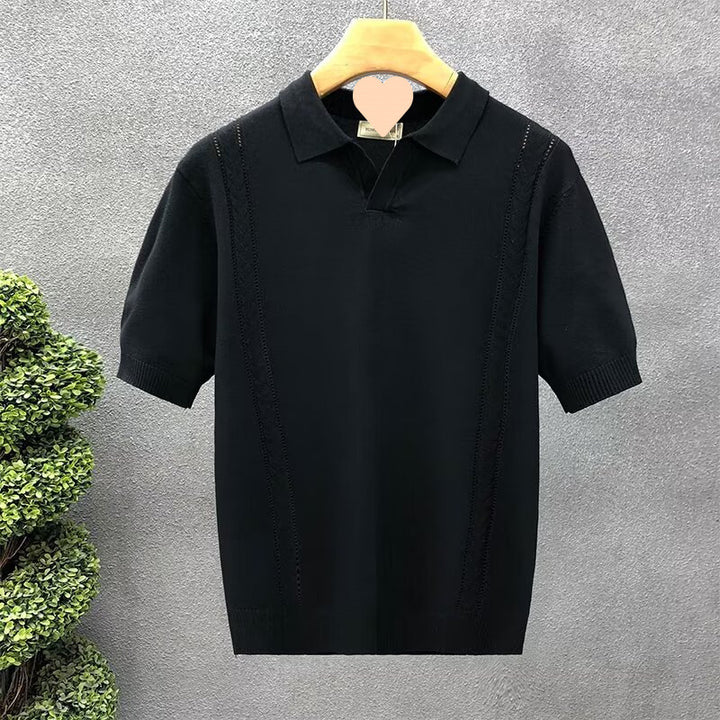 Men's Fashion Short Sleeve Polo Shirt with Structured Knit Look Mune Fashion