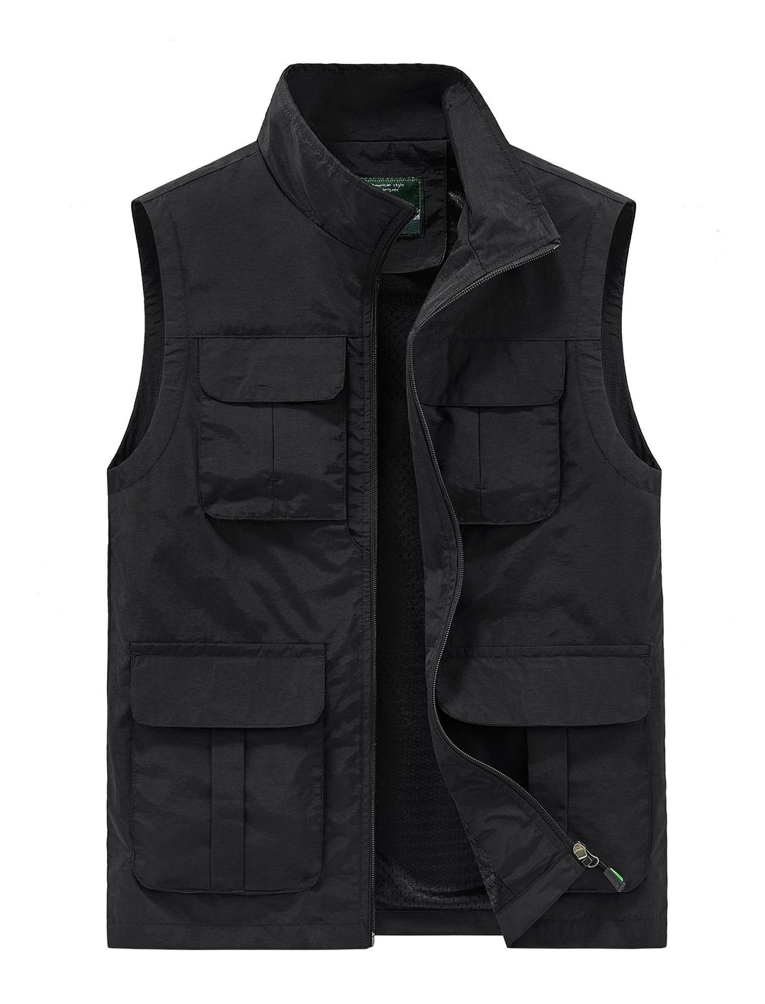 Men's Multifunctional Canvas Utility Vest with High Stand Collar and Multiple Flap Pockets Mune Fashion