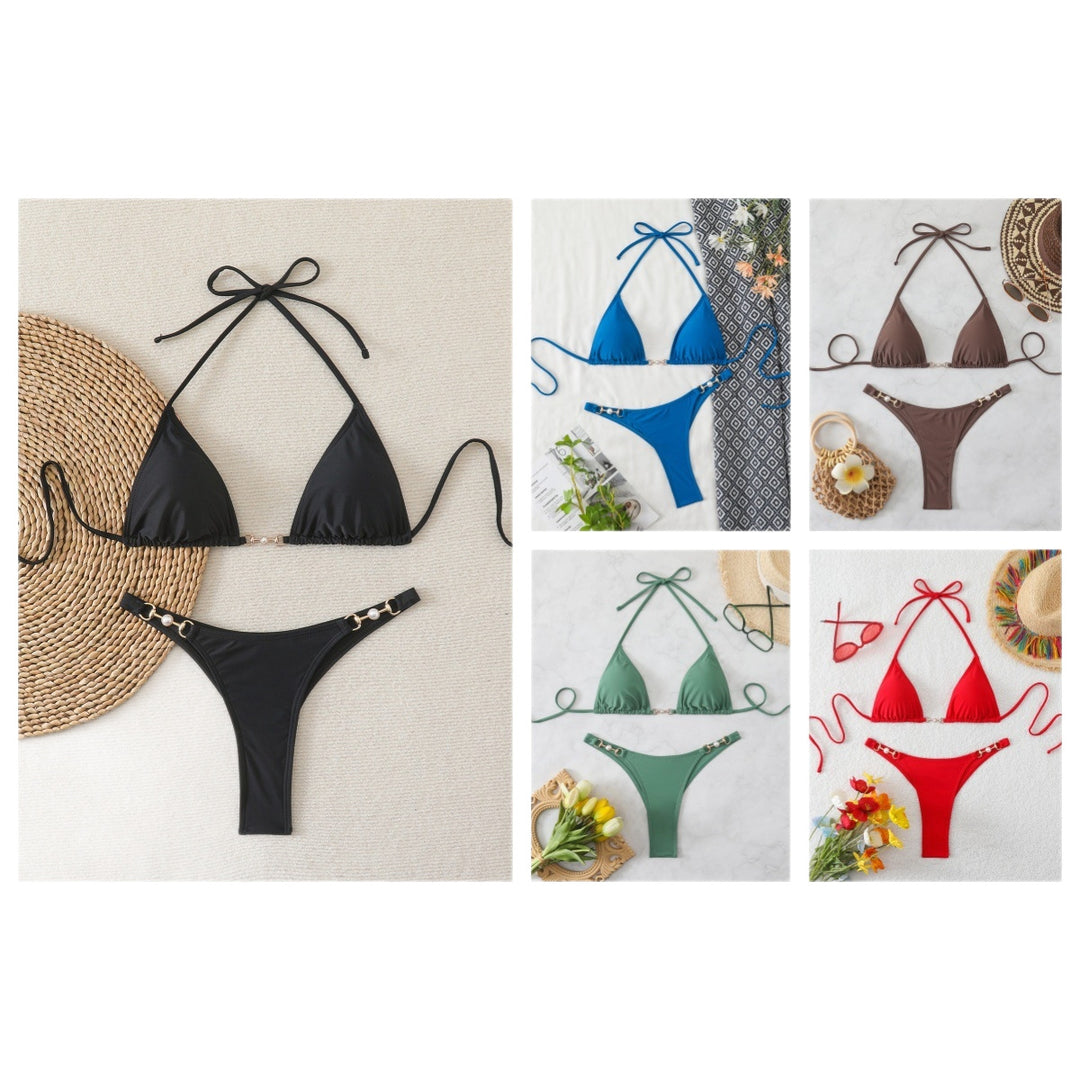 Ladies Triangle Bikini with Elegant Decorations Mune Fashion