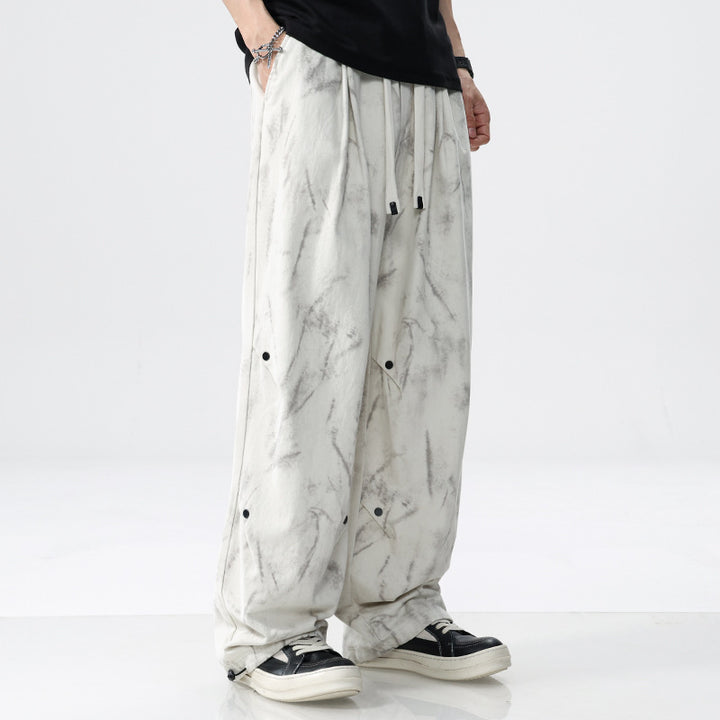 Men's Loose Fit Tie-Dye Cargo Pants made of Cotton Blend with Drawstring Mune Fashion