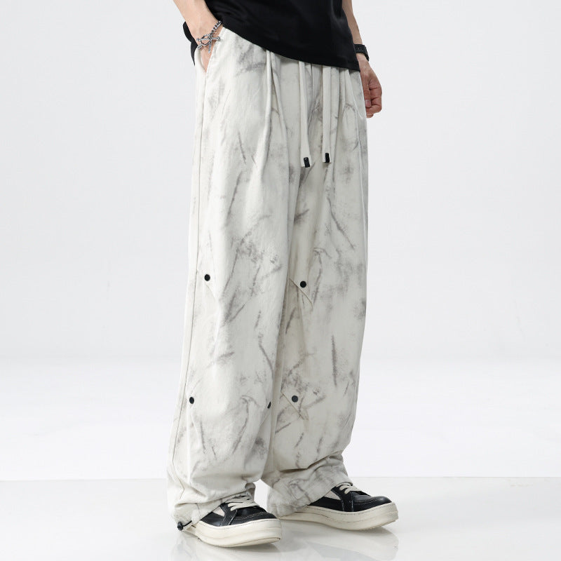 Men's Wide Baggy Cargo Pants with Marble Print and Drawstring Mune Fashion