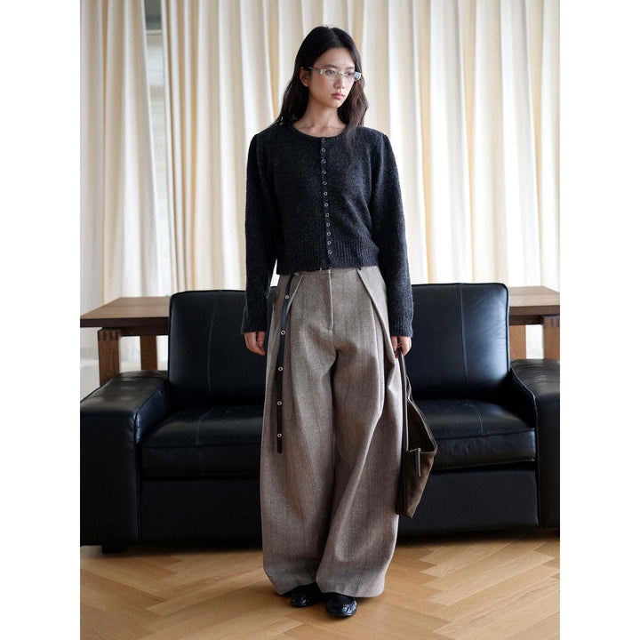 Women Button-Front Short Knit Jacket with Fluffy Texture and Narrow Hem Mune Fashion