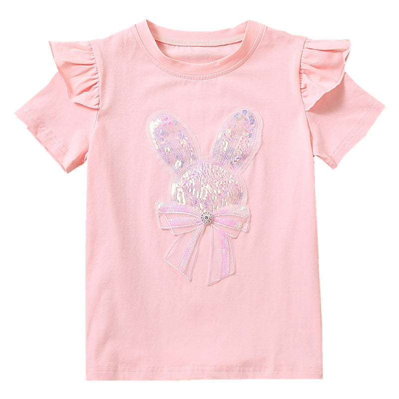 Girl's T-shirt with embroidered bunny and ruffle details Mune Fashion