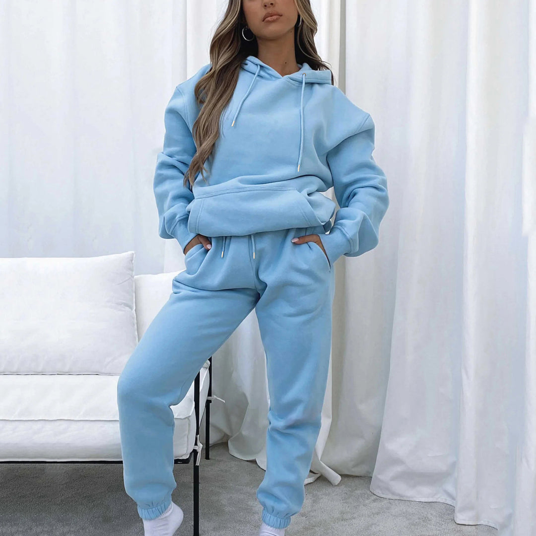 Women's Cropped Hoodie Jacket and High-Waist Jogging Pants Set made of French Terry with Elastic Waistband Mune Fashion