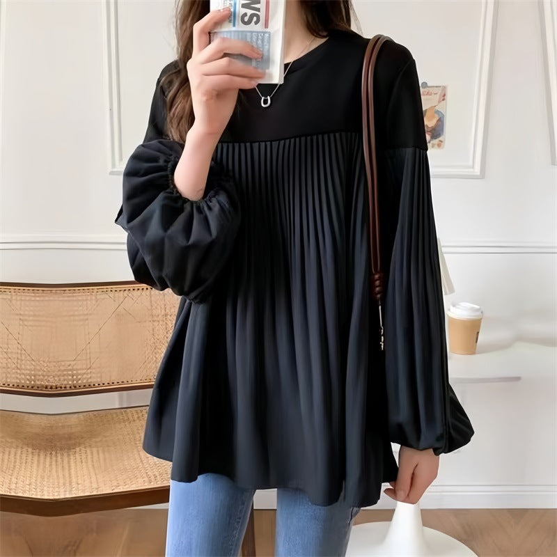 Women Elegant Pleated Tunic with Voluminous Sleeves and Gathered Bodice Mune Fashion