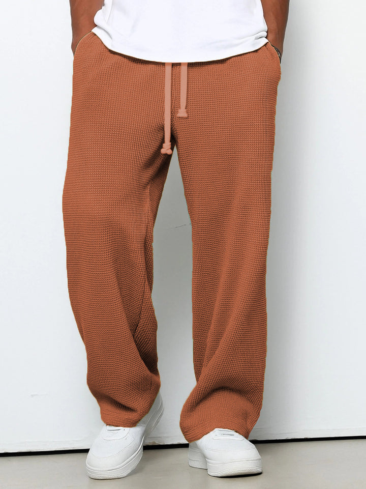 Men's Casual Waffle Texture Lounge Pants with Drawstring, Elastic Waistband and Loose Fit Mune Fashion