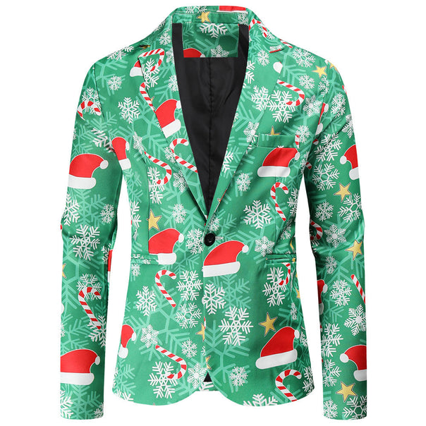 Men's Festive Blazer with Christmas Motif and Modern Cut Mune