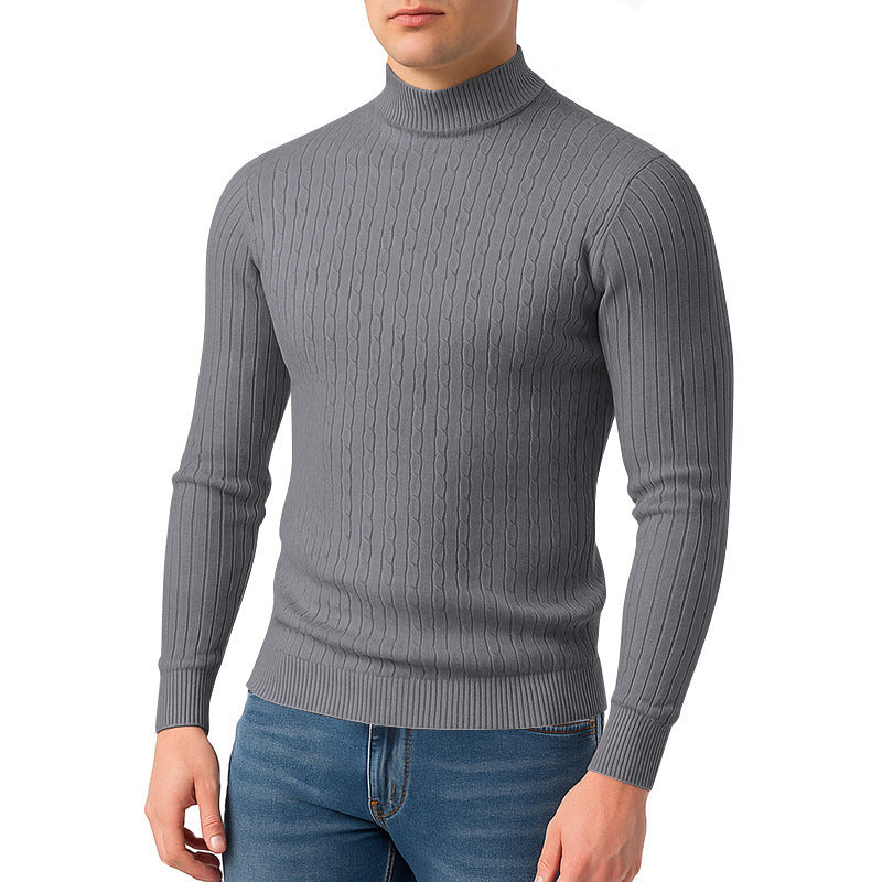 Men's body-hugging fine knit pullover with high collar and cable pattern Mune Fashion