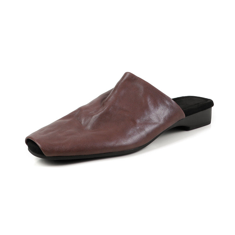 Women's Closed Mule Slippers made of soft leather with square toe Mune Fashion