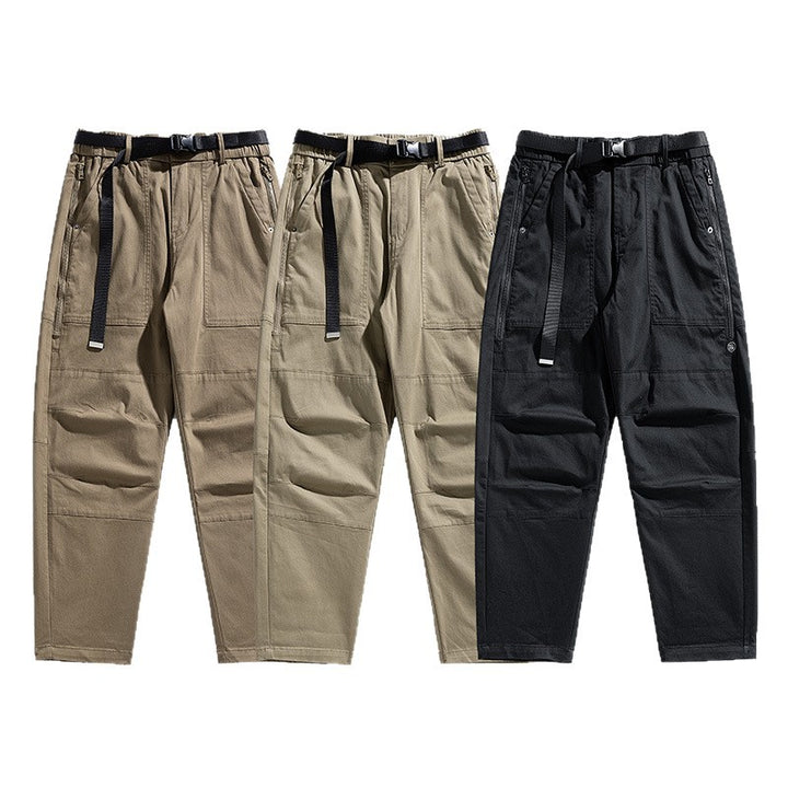 Men's Tapered Utility Cargo Pants with Integrated Web Belt, Knee Panels and Zipper Pockets Mune Fashion