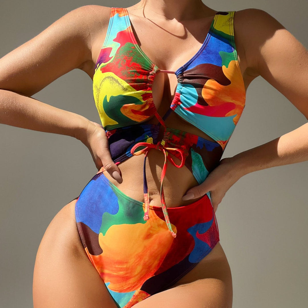 Women’s One-Piece Swimsuit with Colorful Cut-Out Design Mune Fashion