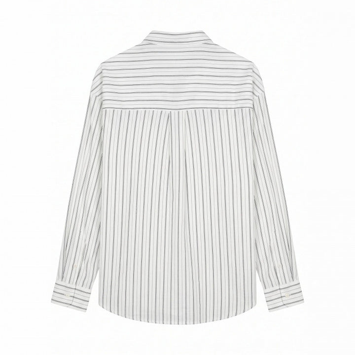 Men's Long-Sleeved Relaxed-Fit Pinstripe Shirt made of Linen-Cotton Blend with Kent Collar Mune Fashion