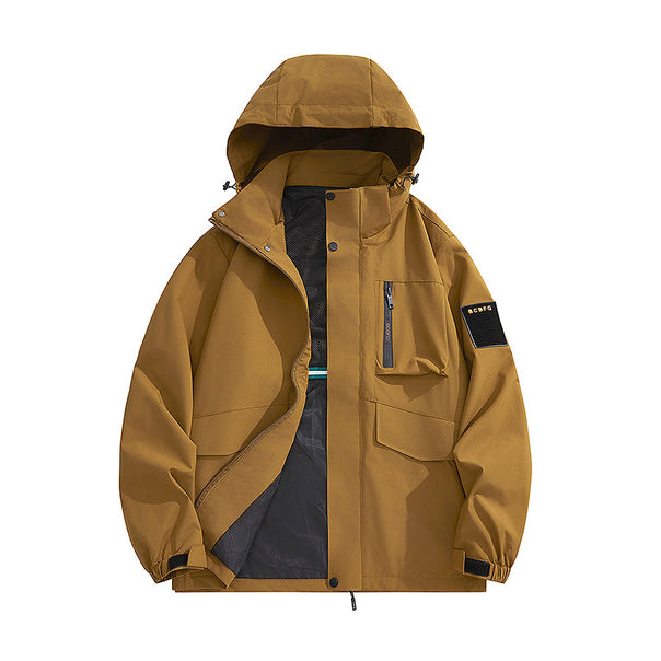 Men's multifunctional utility outdoor jacket with hood, concealed pocket flaps and wind-resistant coating Mune Fashion