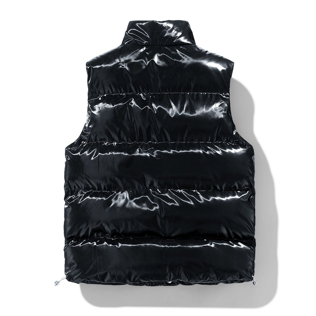 Women's Shiny Quilted Puffer Vest with High Stand-Up Collar and Drawstring Mune Fashion