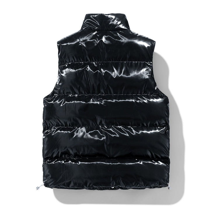 Women's Shiny Quilted Puffer Vest with High Stand-Up Collar and Drawstring Mune Fashion